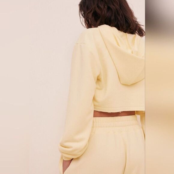 NWT For Love & Lemons Cropped Hoodie & Sweatpant 2Pc Tracksuit Set Yellow XXS - Picture 2 of 14